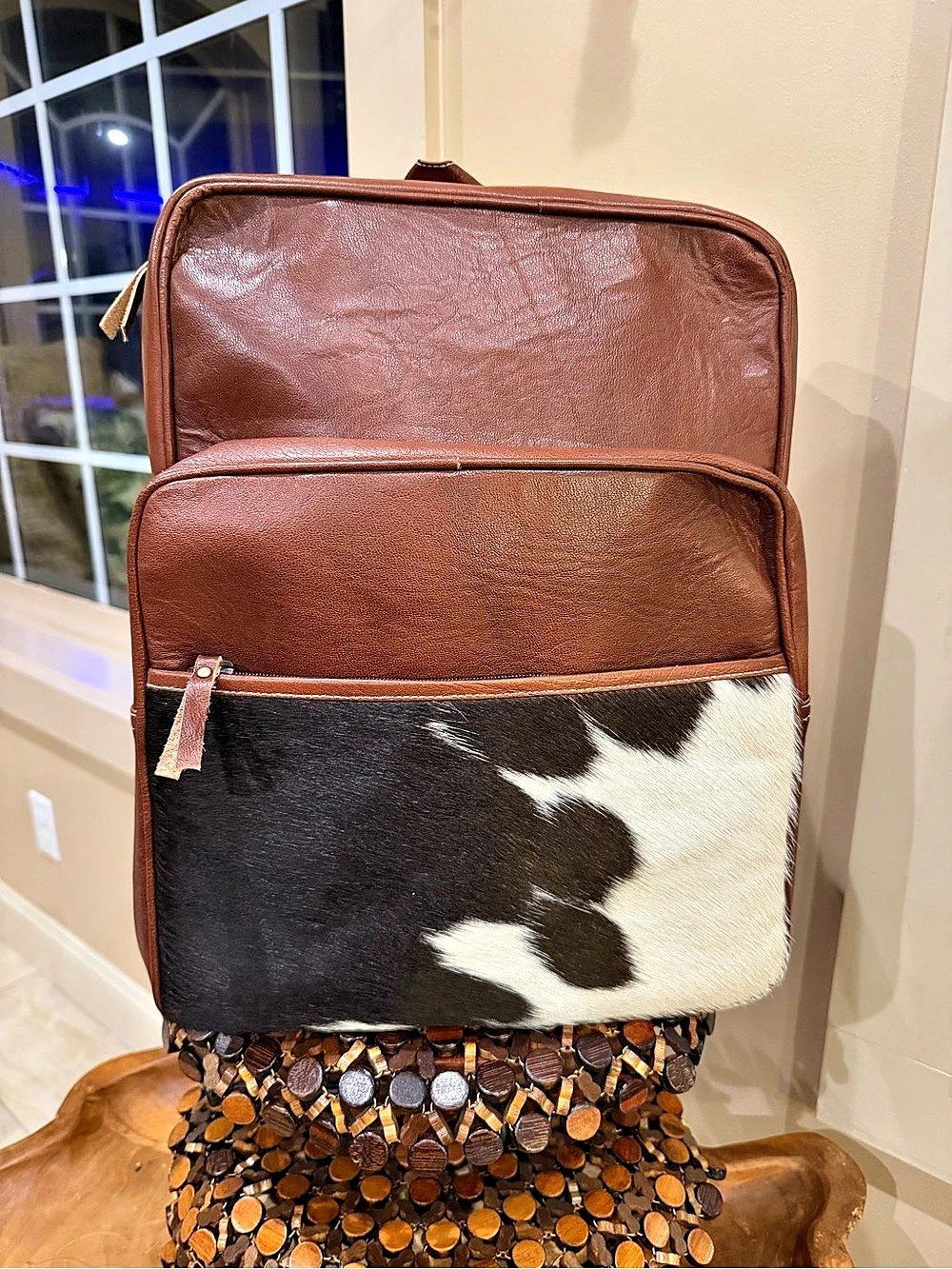 Chayell Genuine Hair on Hide Cowhide Grain Leather Backpack Travel Bag Rucksack